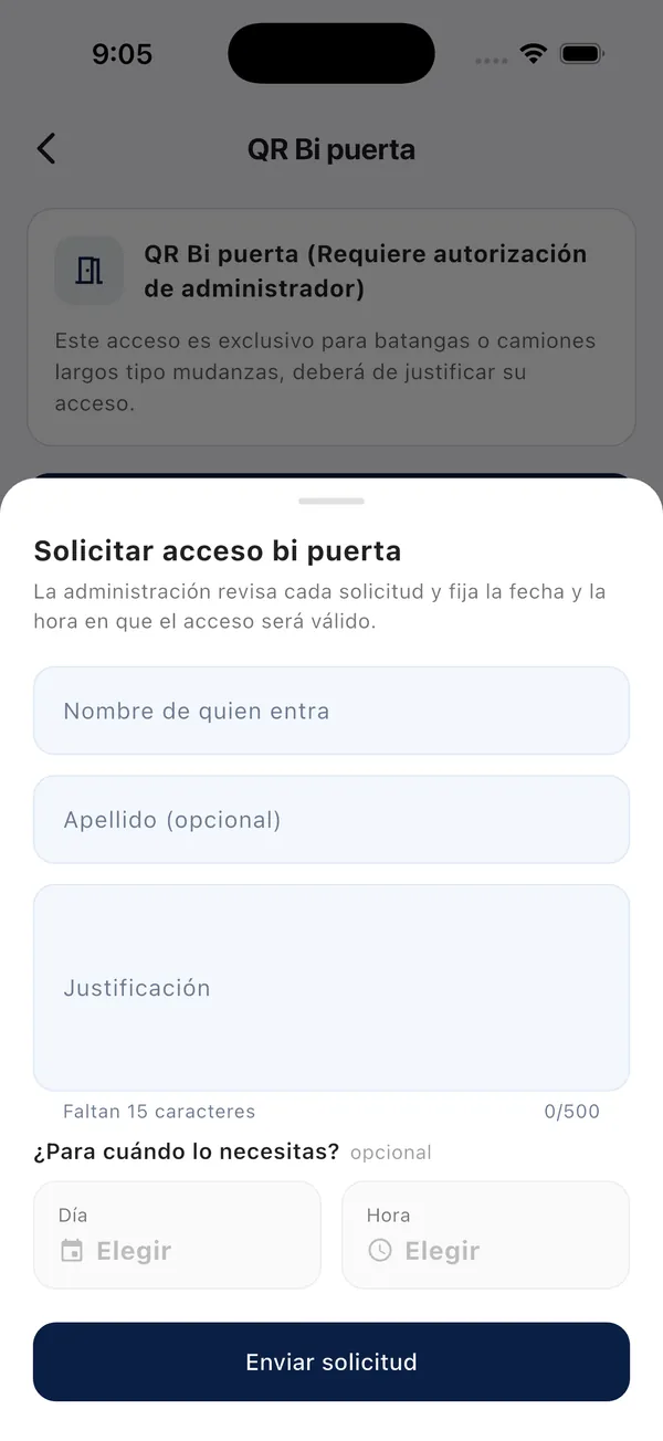 App Doorly: formulario de solicitud bi-puerta
