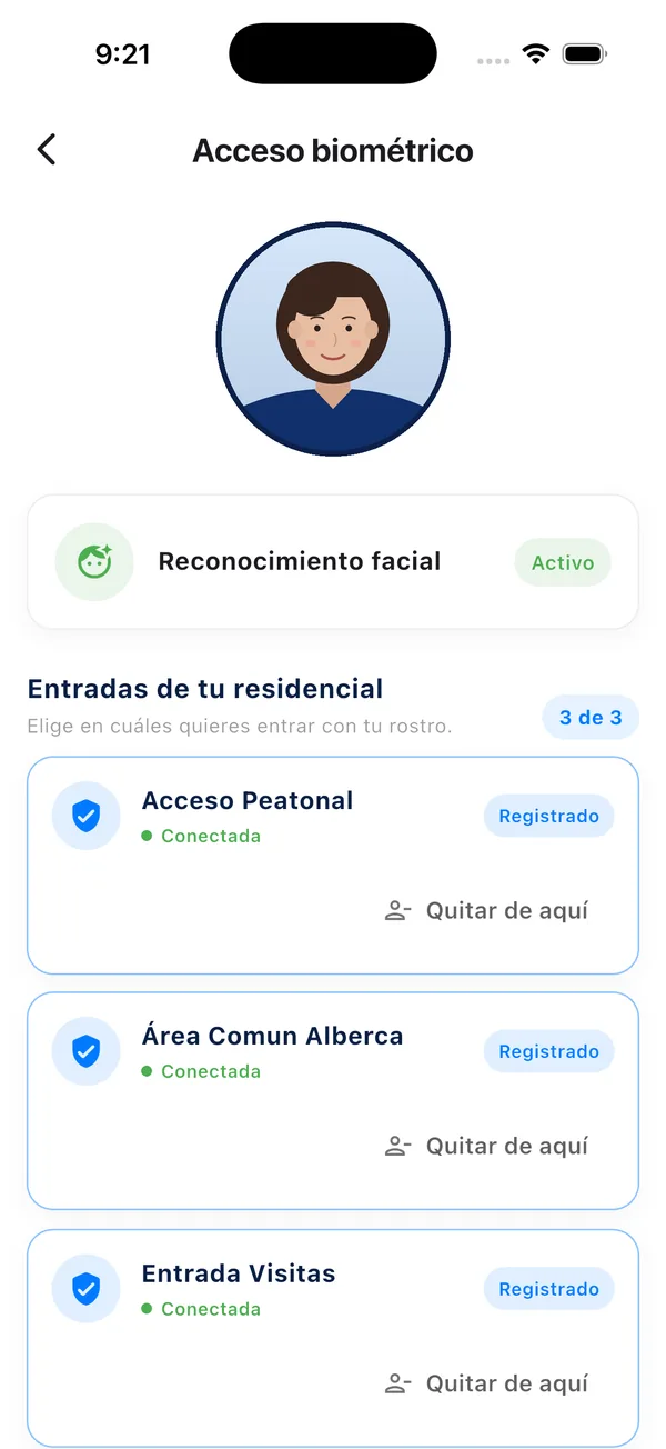 App Doorly: reconocimiento facial activo en tres entradas