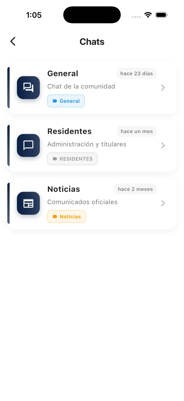 App Doorly: lista de chats del residencial