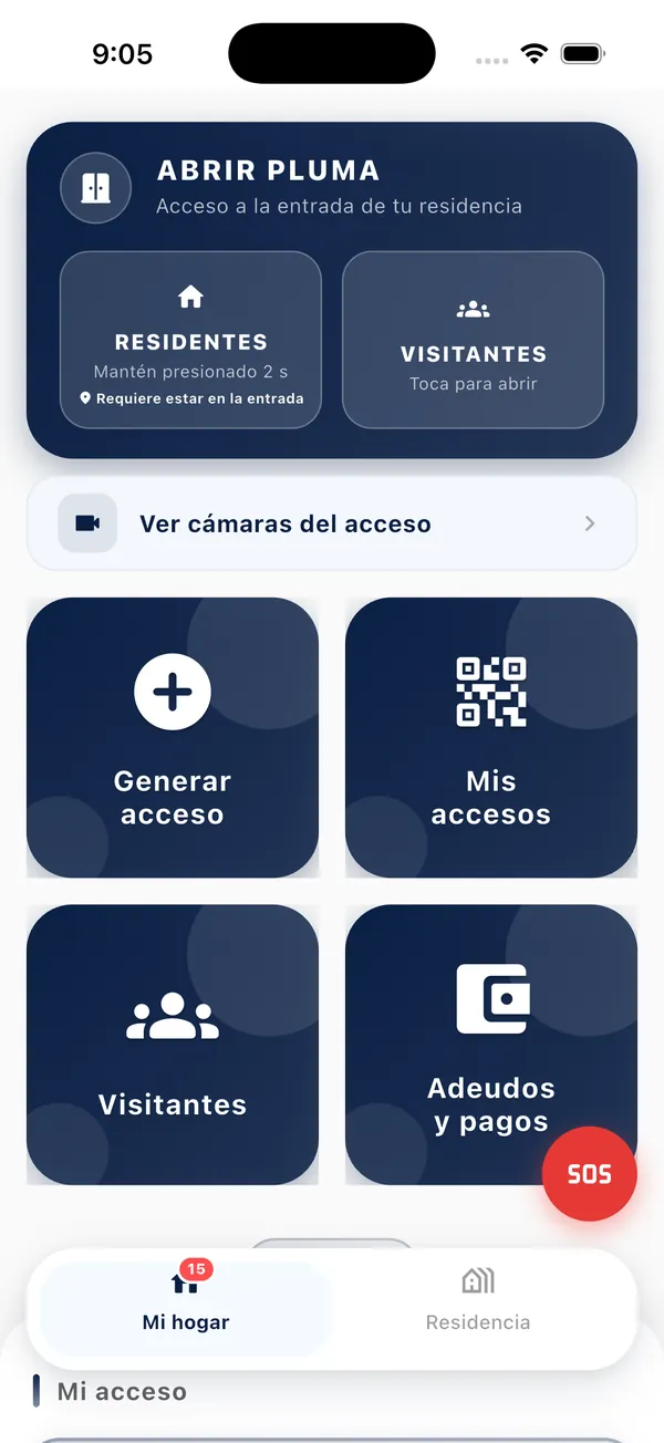 App Doorly: tarjeta Abrir pluma en Mi hogar