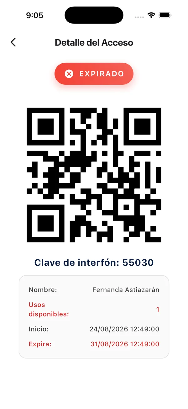 App Doorly: detalle de un acceso vigente y uno expirado (2)