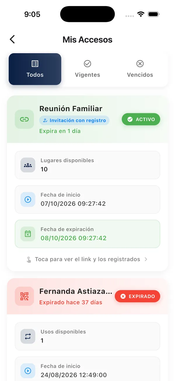 App Doorly: lista de accesos con filtros