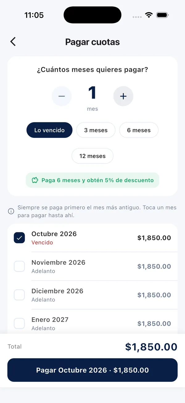 App Doorly: elegir cuántos meses pagar