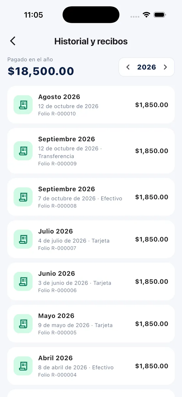 App Doorly: historial de pagos y recibos