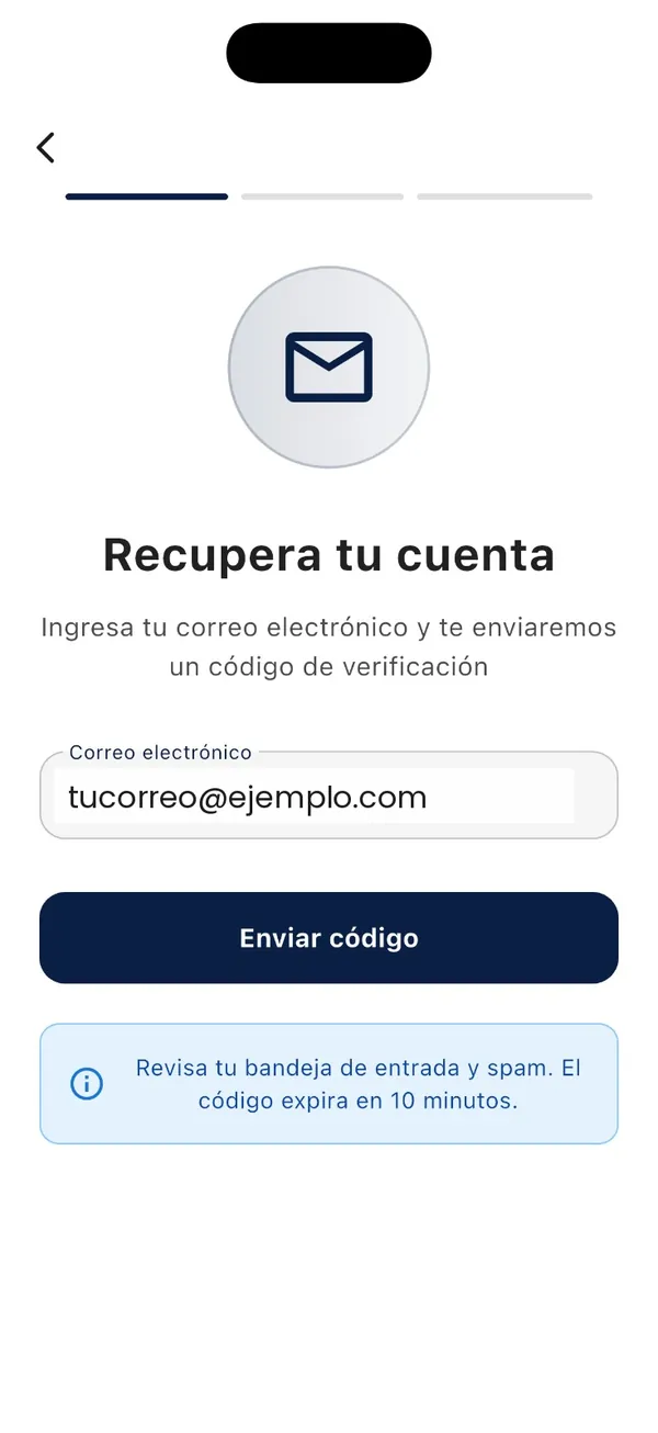 App Doorly: recuperar cuenta con el correo electrónico