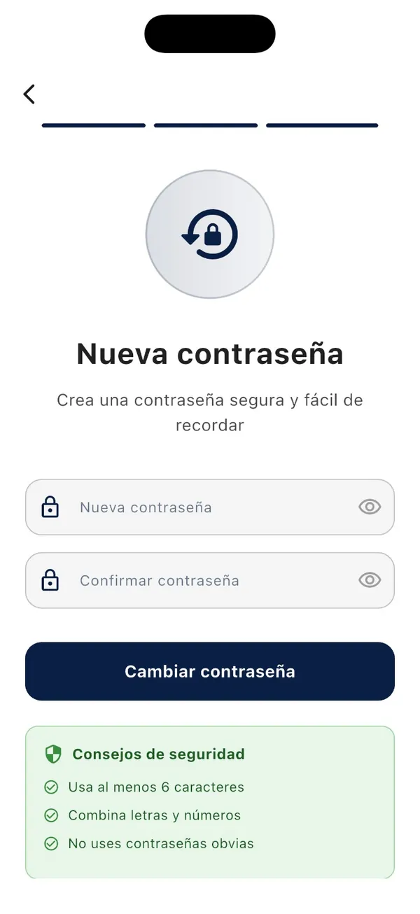 App Doorly: crear una nueva contraseña