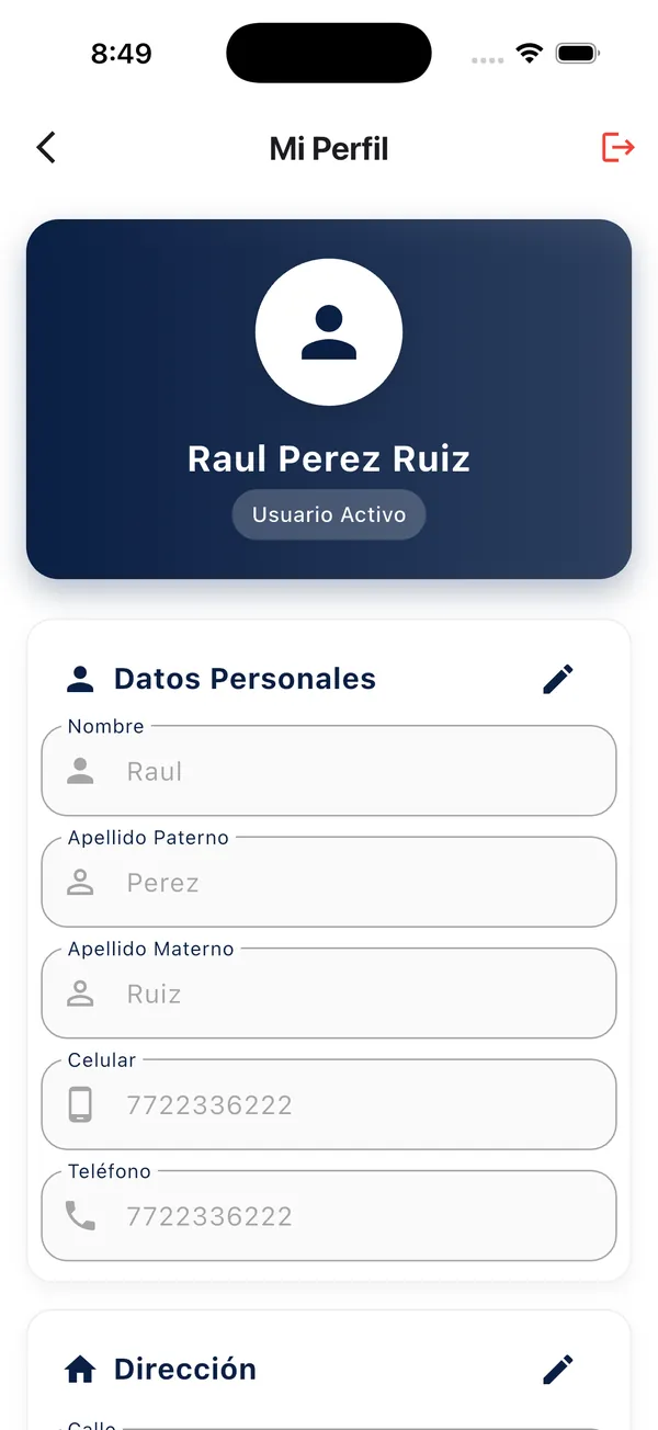 App Doorly: Mi perfil con datos personales