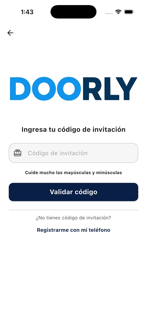 App Doorly: ingresar el código de invitación