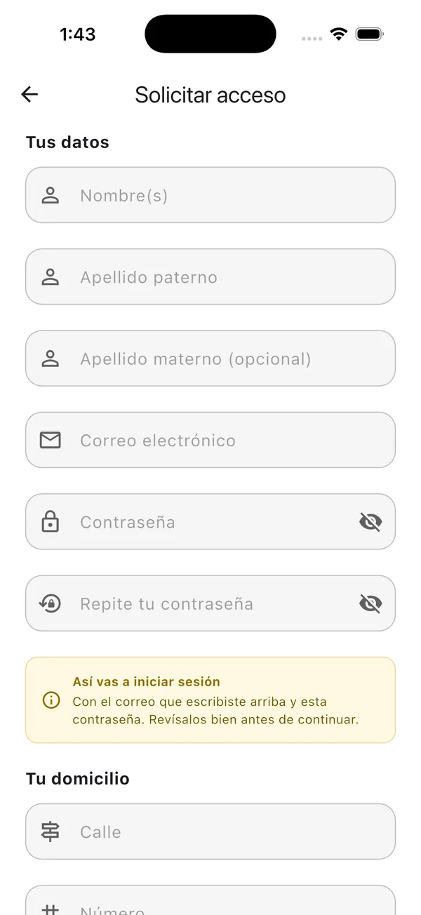 App Doorly: datos personales del registro