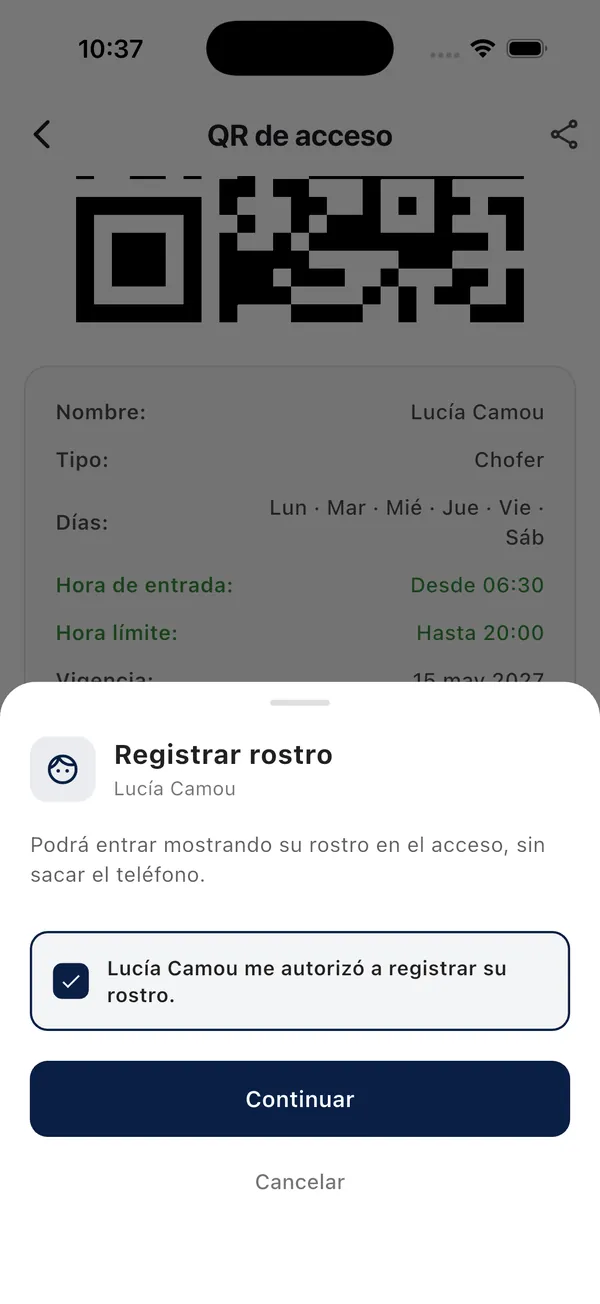 App Doorly: autorización para registrar el rostro del personal