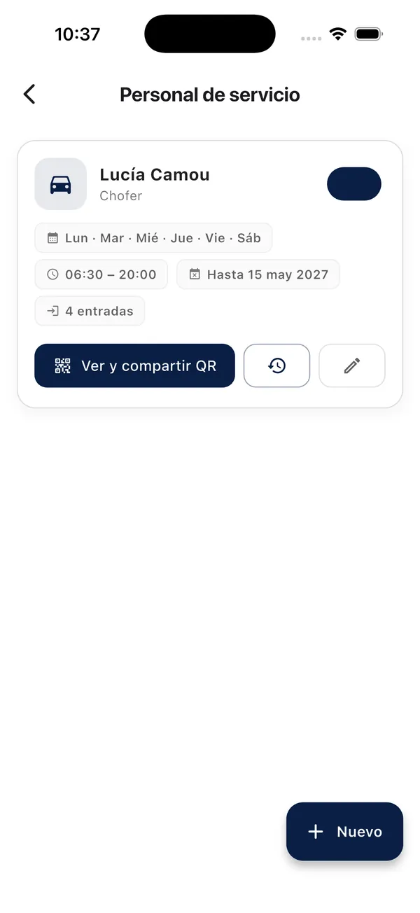 App Doorly: lista de personal de servicio