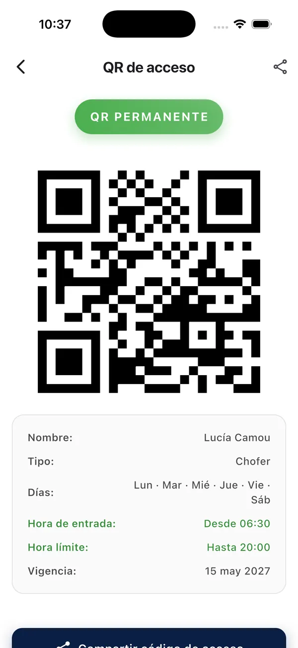 App Doorly: QR permanente del personal de servicio