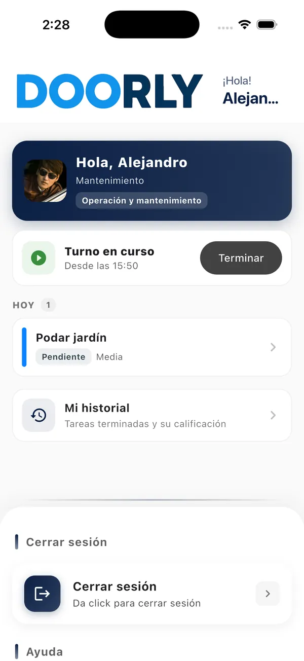 App Doorly para colaboradores: tareas de hoy