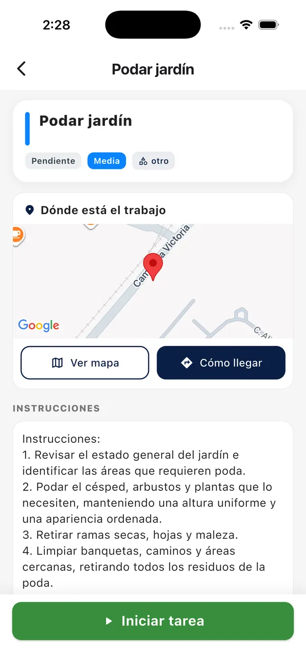 App Doorly para colaboradores: iniciar tarea