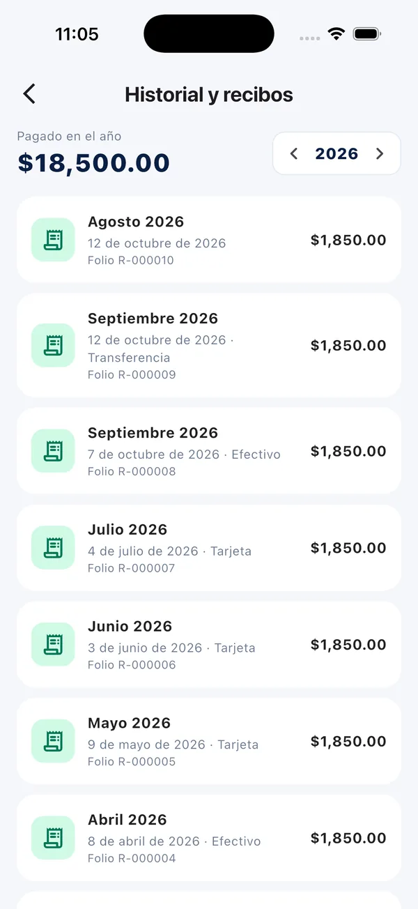 App Doorly: historial y recibos