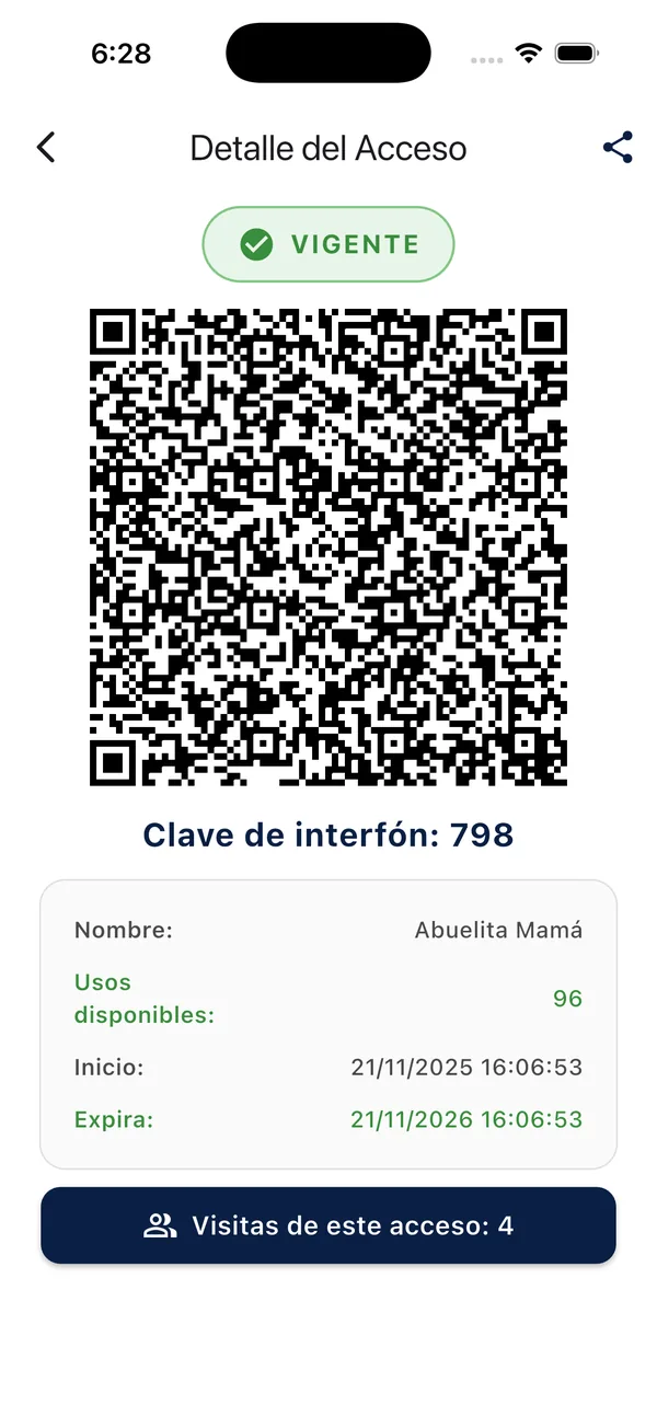 App Doorly: QR de acceso vigente con clave de interfón