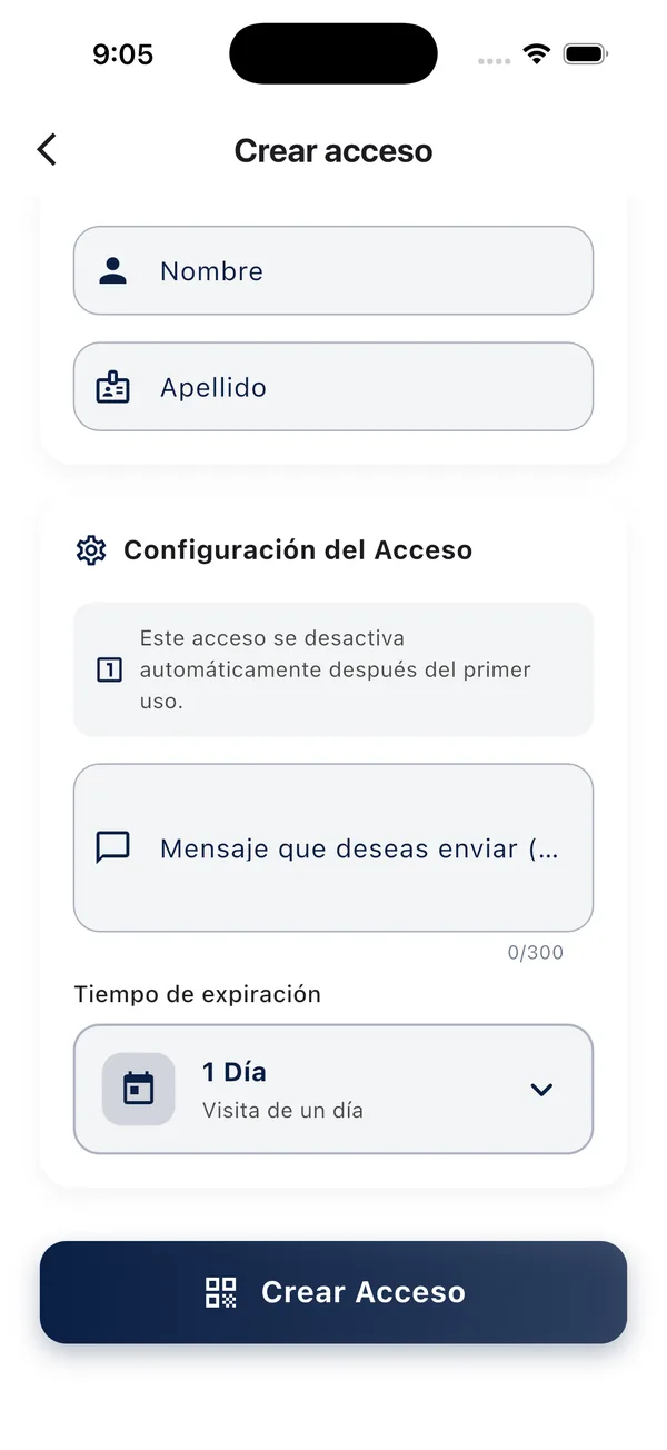 App Doorly: acceso de un solo uso con mensaje y tiempo de expiración