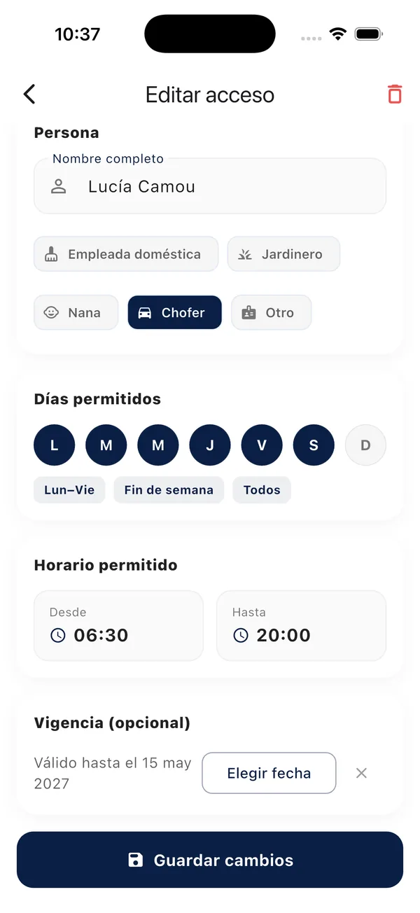 App Doorly: días y horario permitidos para el personal de servicio