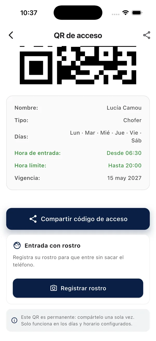App Doorly: acceso permanente de personal de servicio con opción de registrar su rostro