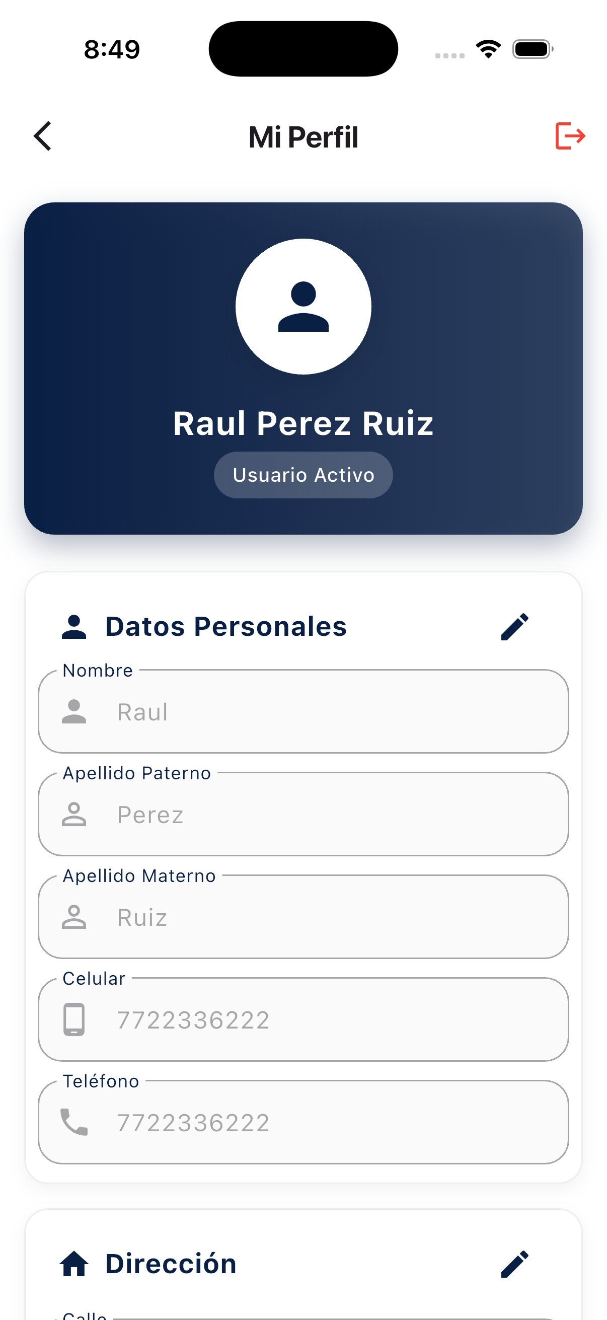 Mi Perfil - pantalla principal